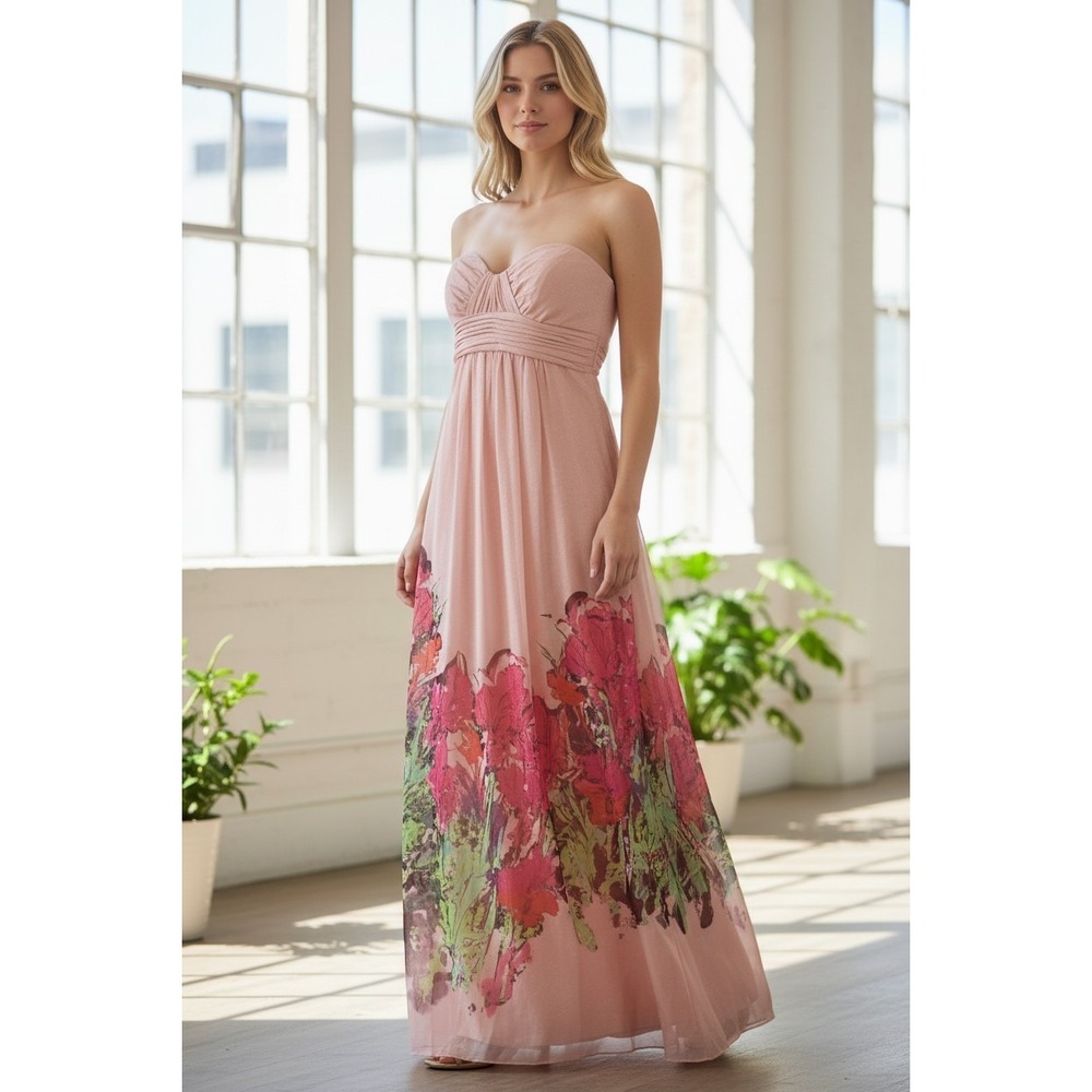 Vtg Pink Silk Floral Gown Dress‎ NWT Wedding Guest Resort Regency Fairy Sz 2